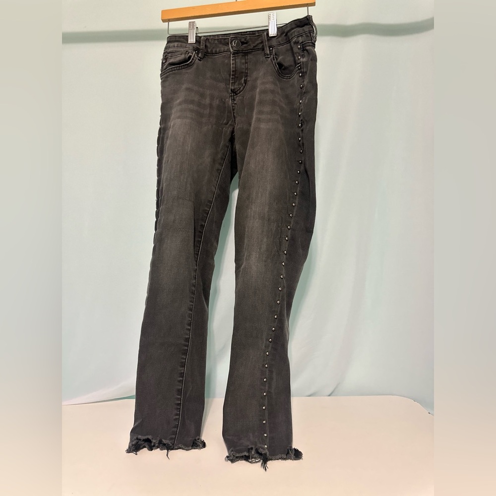 Dear John Studded Charcoal Studded Distressed Dark Grey Comfort Skinny Jeans